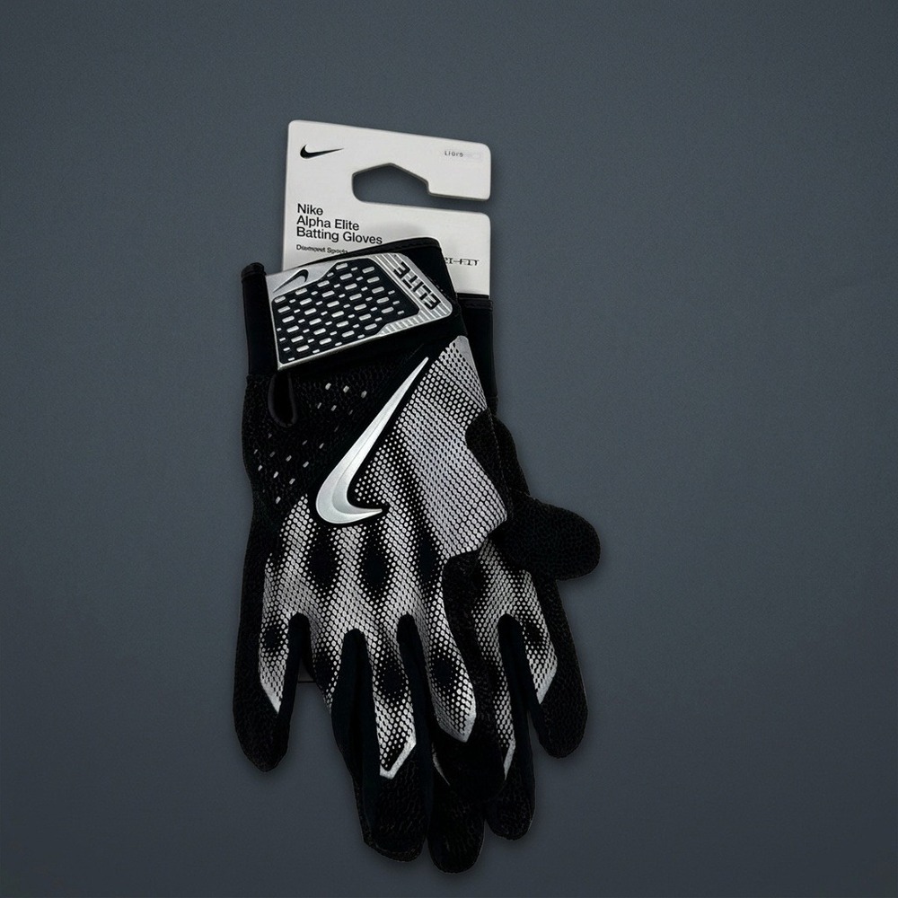 Nike Alpha Elite Baseball Batting Gloves Men's Large Black Silver Dri-FIT NWT